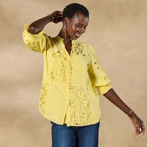 NWT Sundance Garbo Yellow Lace Top Size L